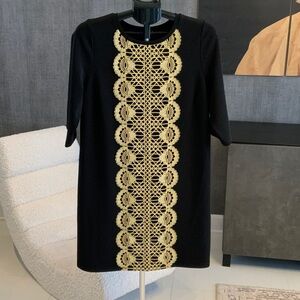 Nadya Toto Black Dress with Gold Lace Accents L